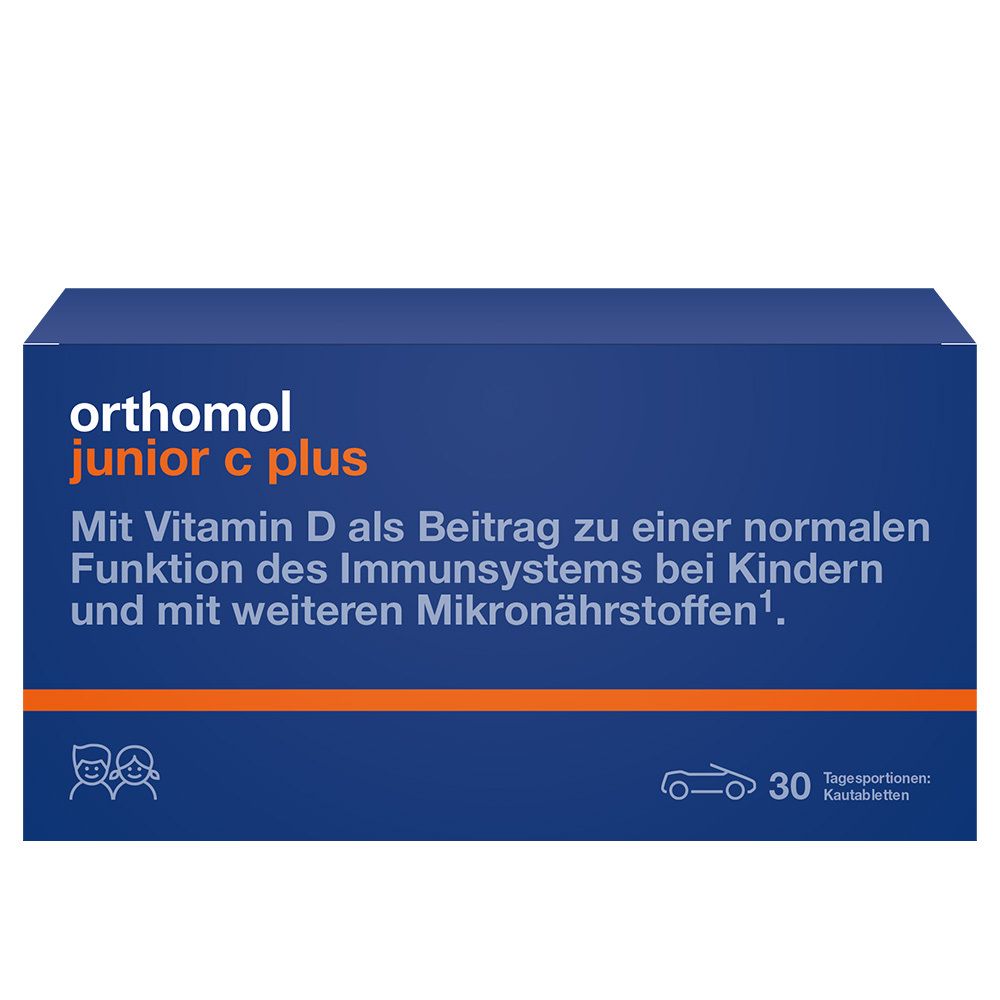 Orthomol junior C plus - mit Vitamin C als Beitrag zu einer normalen Funktion des Immunsystems - Mandarine/Orangen-Geschmack - Kautabletten